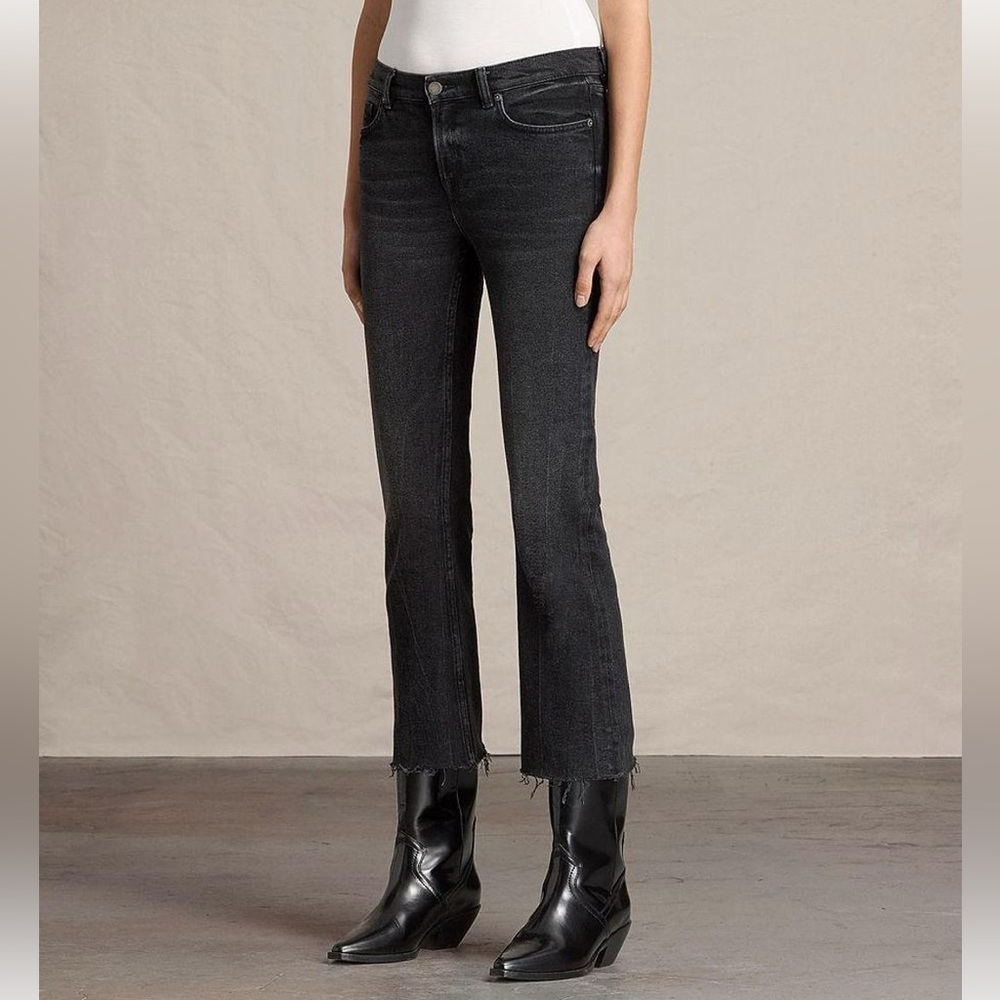 🛑 1 hour sale. AllSaints, Zoe, size 25, Black Wash Crop Flare Jeans